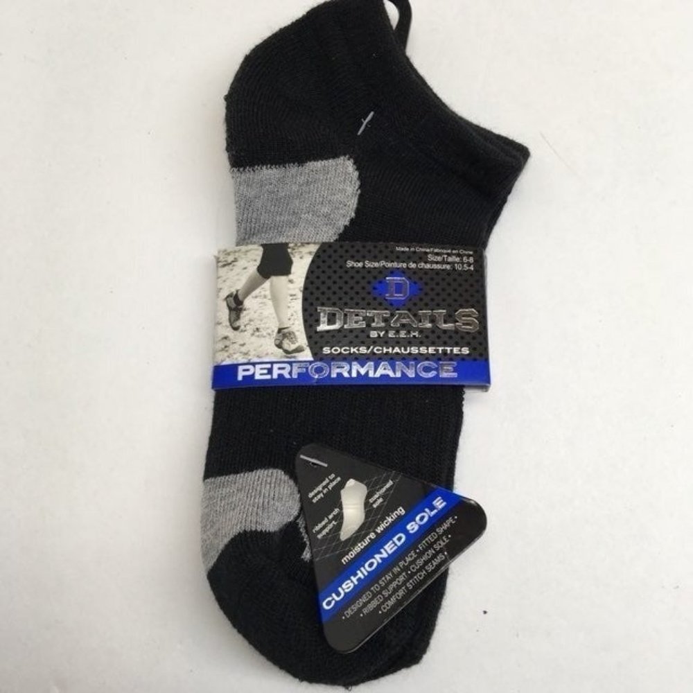 NWT Ladies Socks Details Performance Black Gray Cushioned Sole Ribbed Support